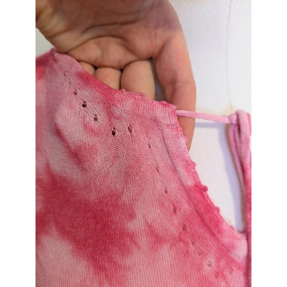 Vintage Y2K Knit Pink Tie Dye T Shirt Lettuce Hem Boho Beach Cute Pastel Sz S - Picture 6 of 12